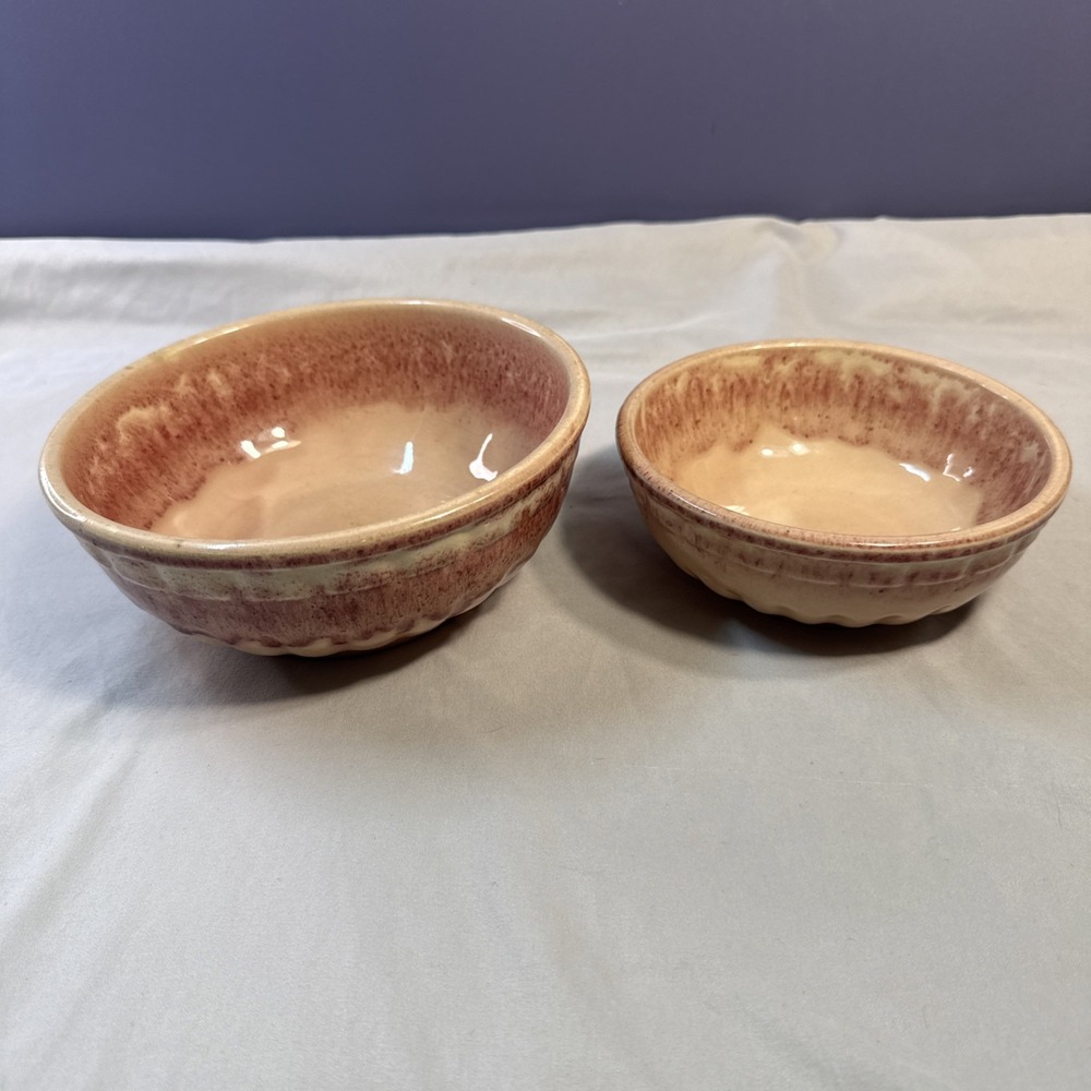 Vintage Ath-Tex Ovenware Pottery Bowl Set - 2 Pcs Pink Mauve As Is - See Pics